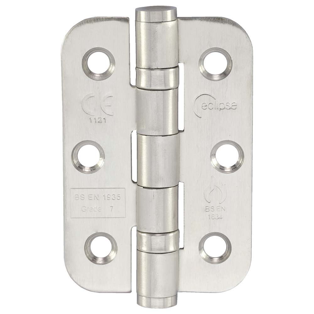 Eclipse 3 Inch (76mm) Ball Bearing Hinge Grade 7 Radius Ends - Satin Stainless Steel (Sold in Pairs)